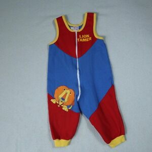 Vintage Kids Buster Brown Color Block Romper Lion Tamer Zip Up 24 Months READ
